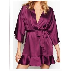 Victoria's Secret Satin Flounce Robe Ruffle Tie‎ Size M/L